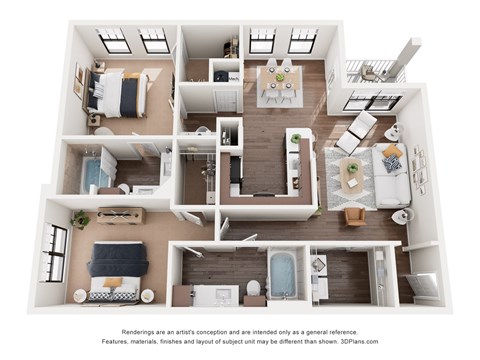Floor plan for 2 beds, 2 baths, 1193 sqft